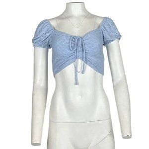 Garage Puff Sleeve Cropped Top Light Blue Size Small